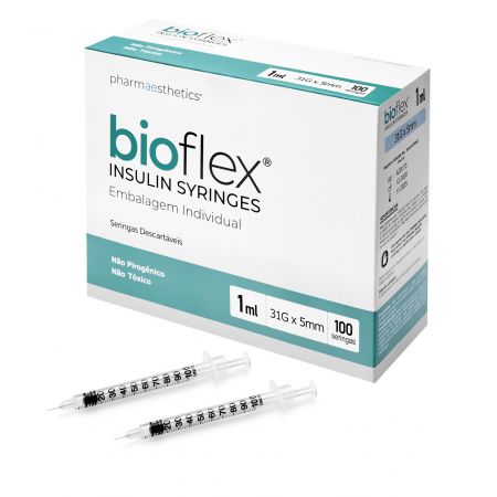 Bioflex Insulin Syringes 31G-5mm/1,0 mL/cc (100 unid )